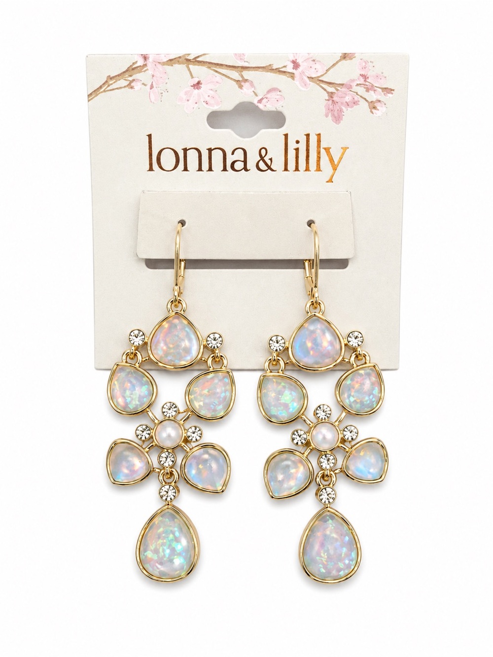 lonna & lilly Gold Iridescent Opal Drop Chandelier Earrings NWT